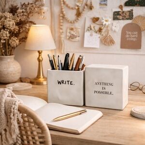 Rae Dunn Write Holder & Anything Possible Desk Block‎